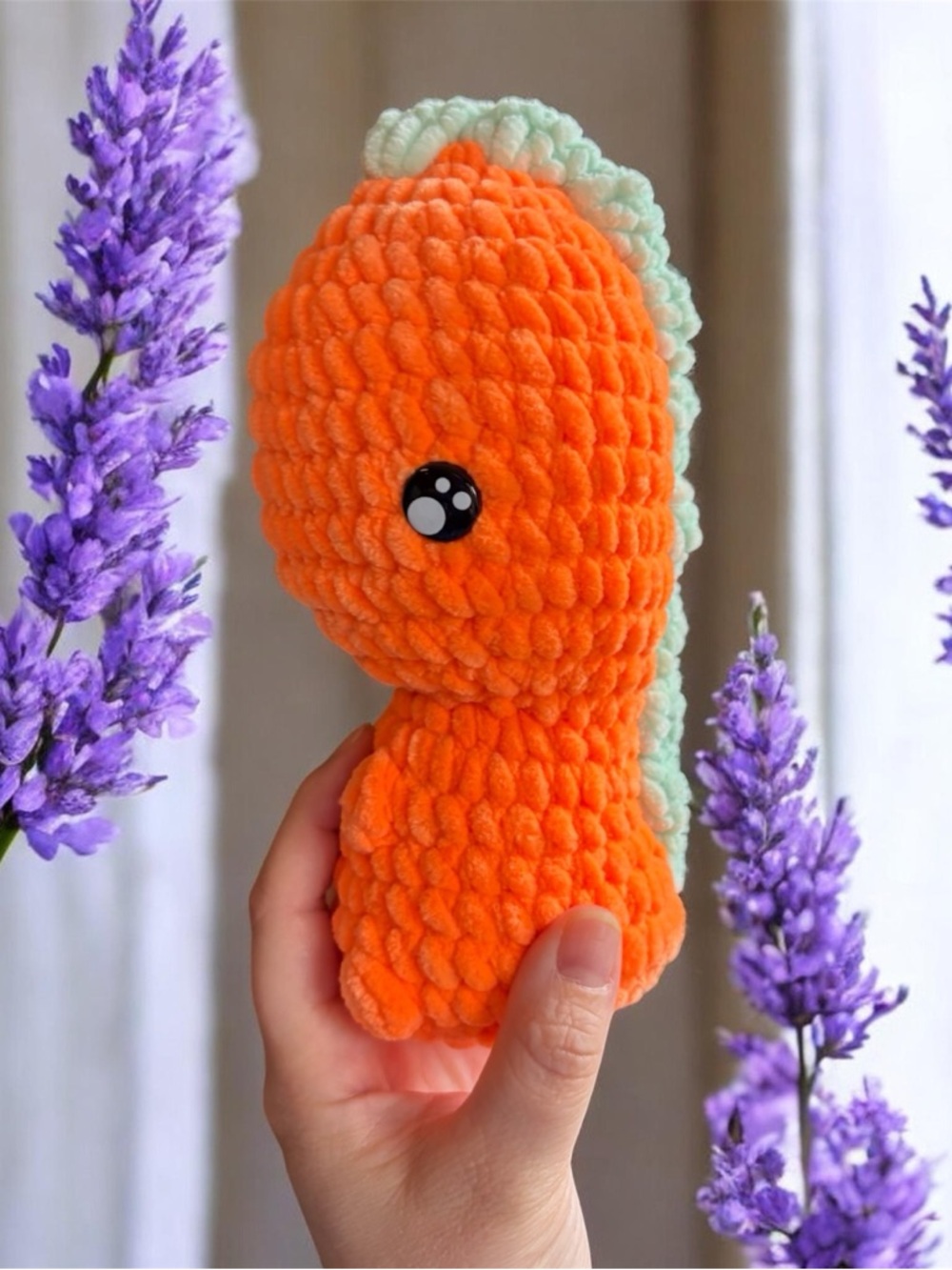 handmade Crochet Big head Orange Dino